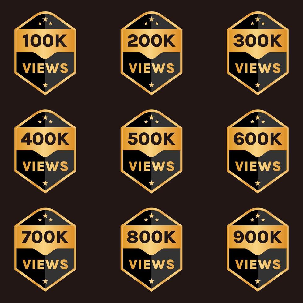 100k views to 900k views celebration banner design, 100k plus views badge set vector