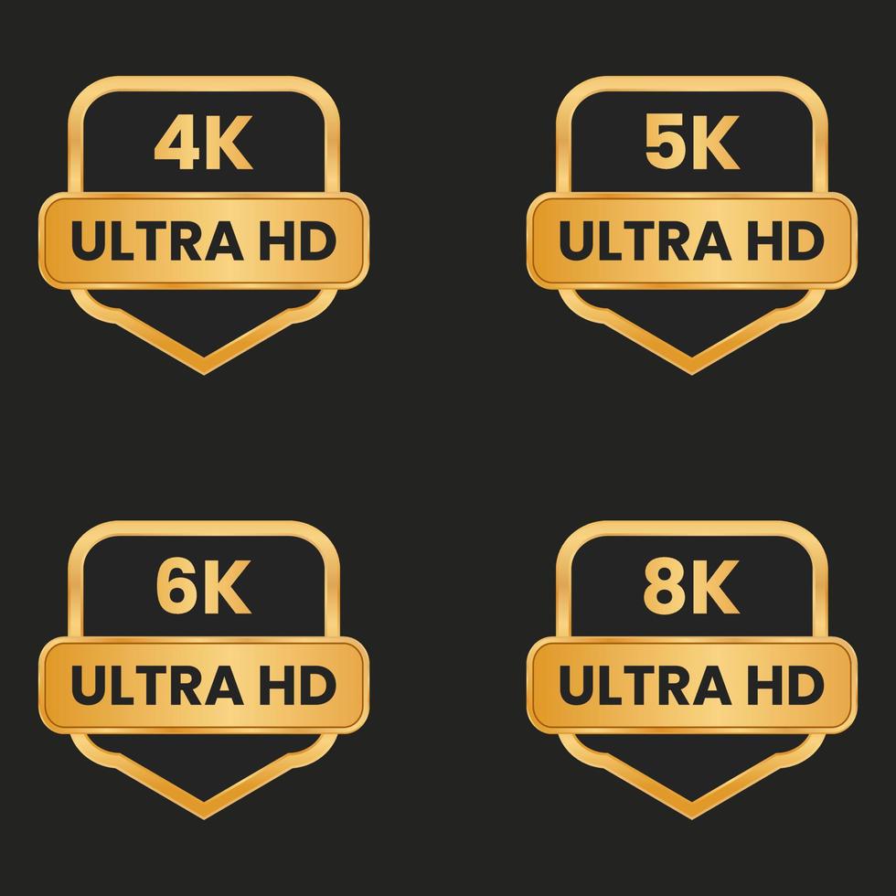 golden 8K, 6K, 5k, 4k Ultra HD video resolution button set vector