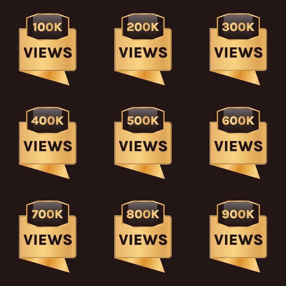 100k views to 900k views celebration banner design, 100k plus views badge set vector