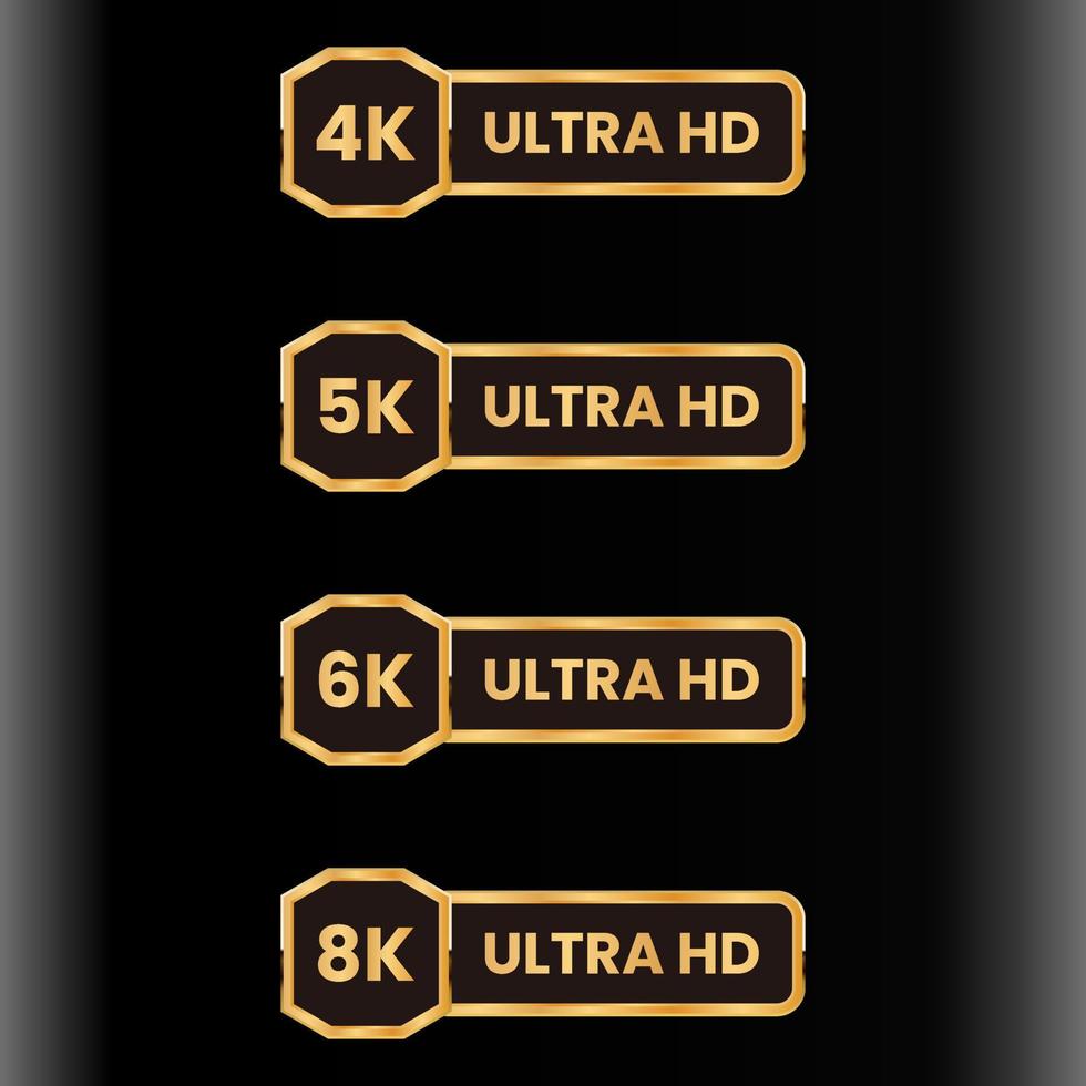 golden 8K, 6K, 5k, 4k Ultra HD video resolution icon logo set vector