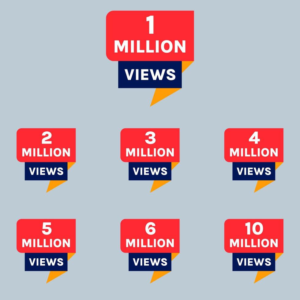 1M views celebration background design. 1 million views to 10 million views set vector