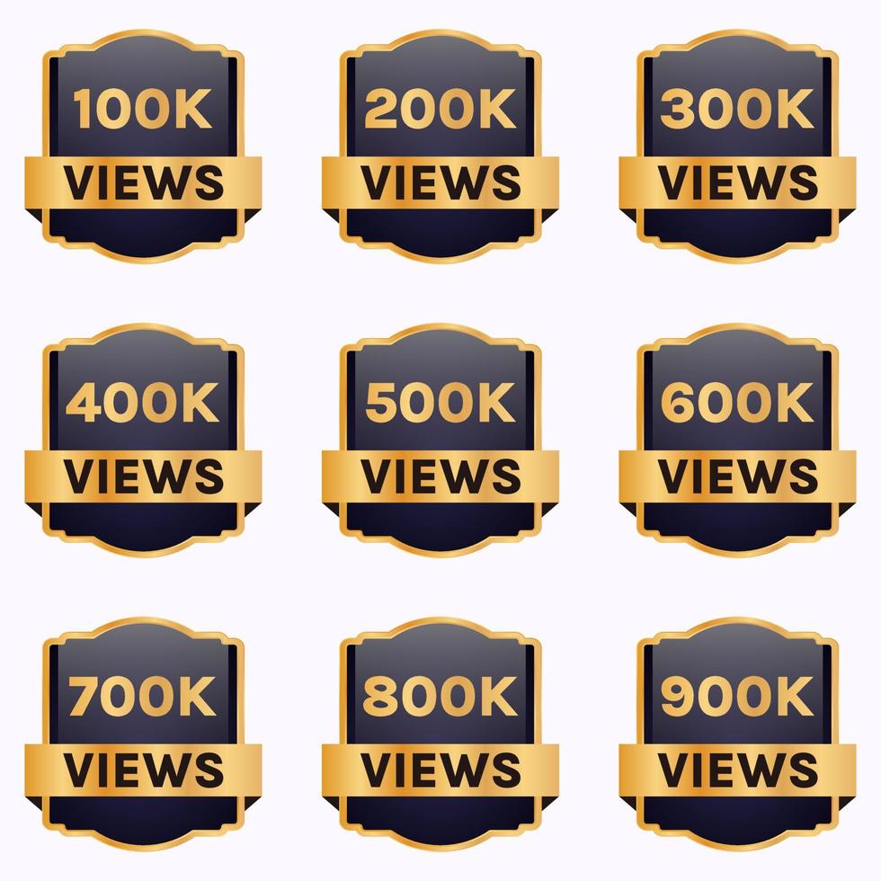 100k views to 900k views celebration banner design, 100k plus views badge set vector