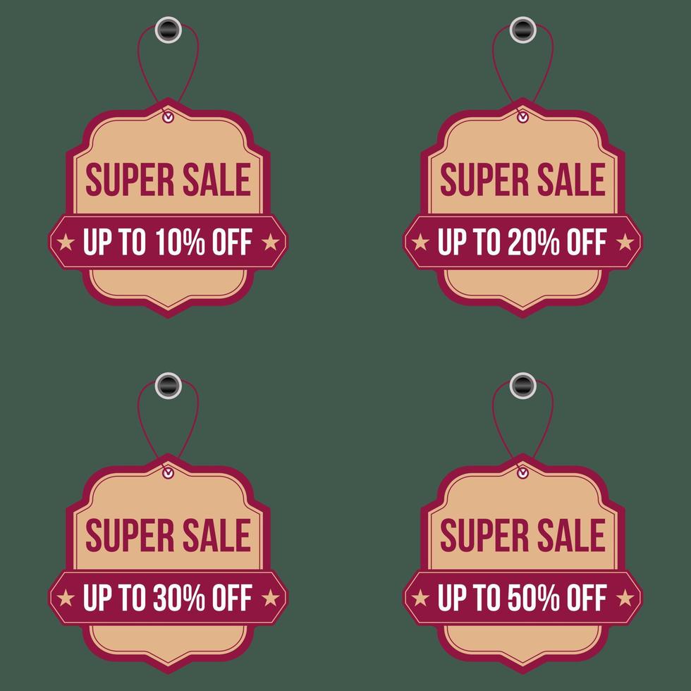 super sale price tag label with different percent discount hang tag set vector
