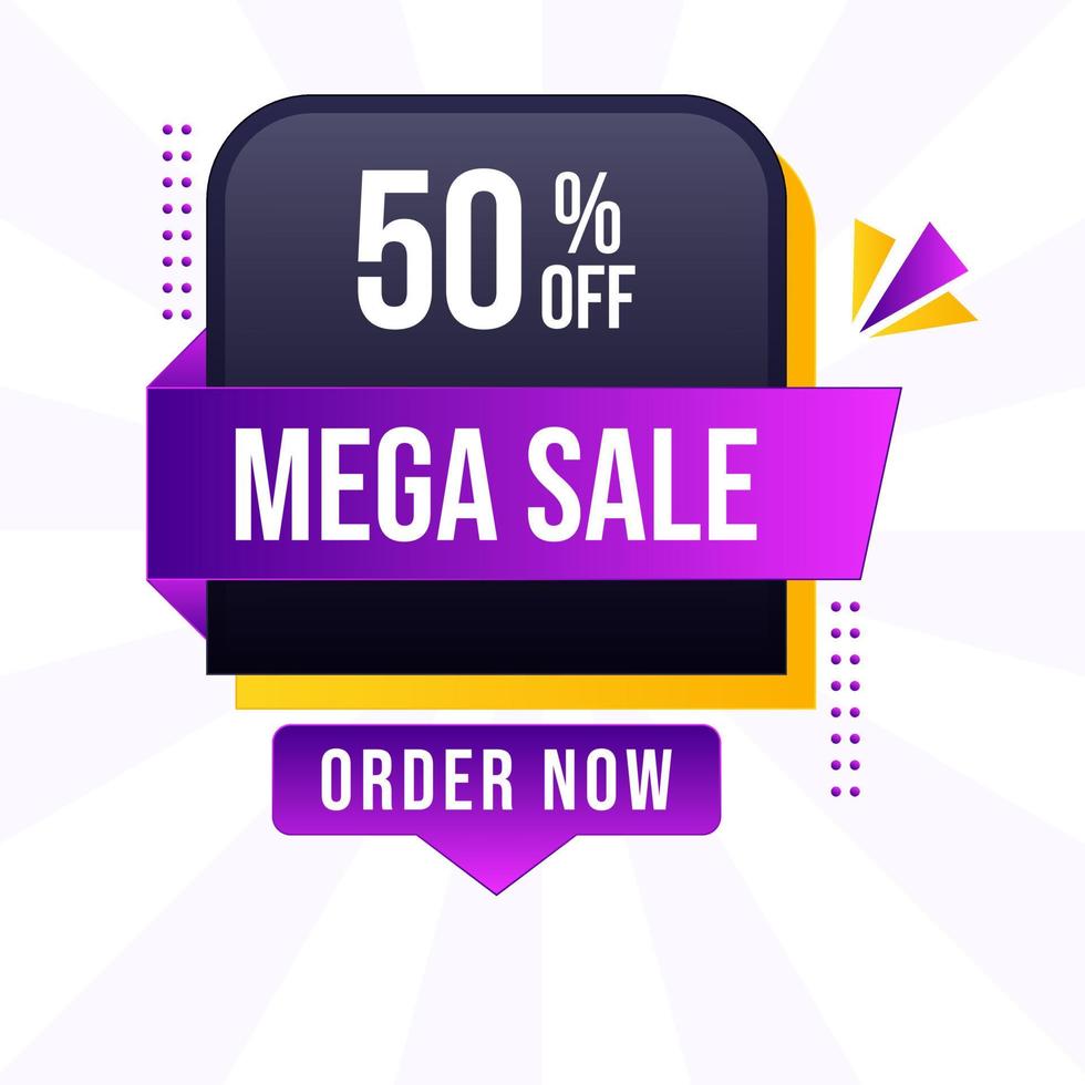 hasta un 50 por ciento de descuento en banner de oferta de mega venta ordene ahora vector