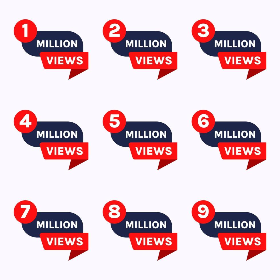 views celebration banner design 100k views to 900k plus views vector set