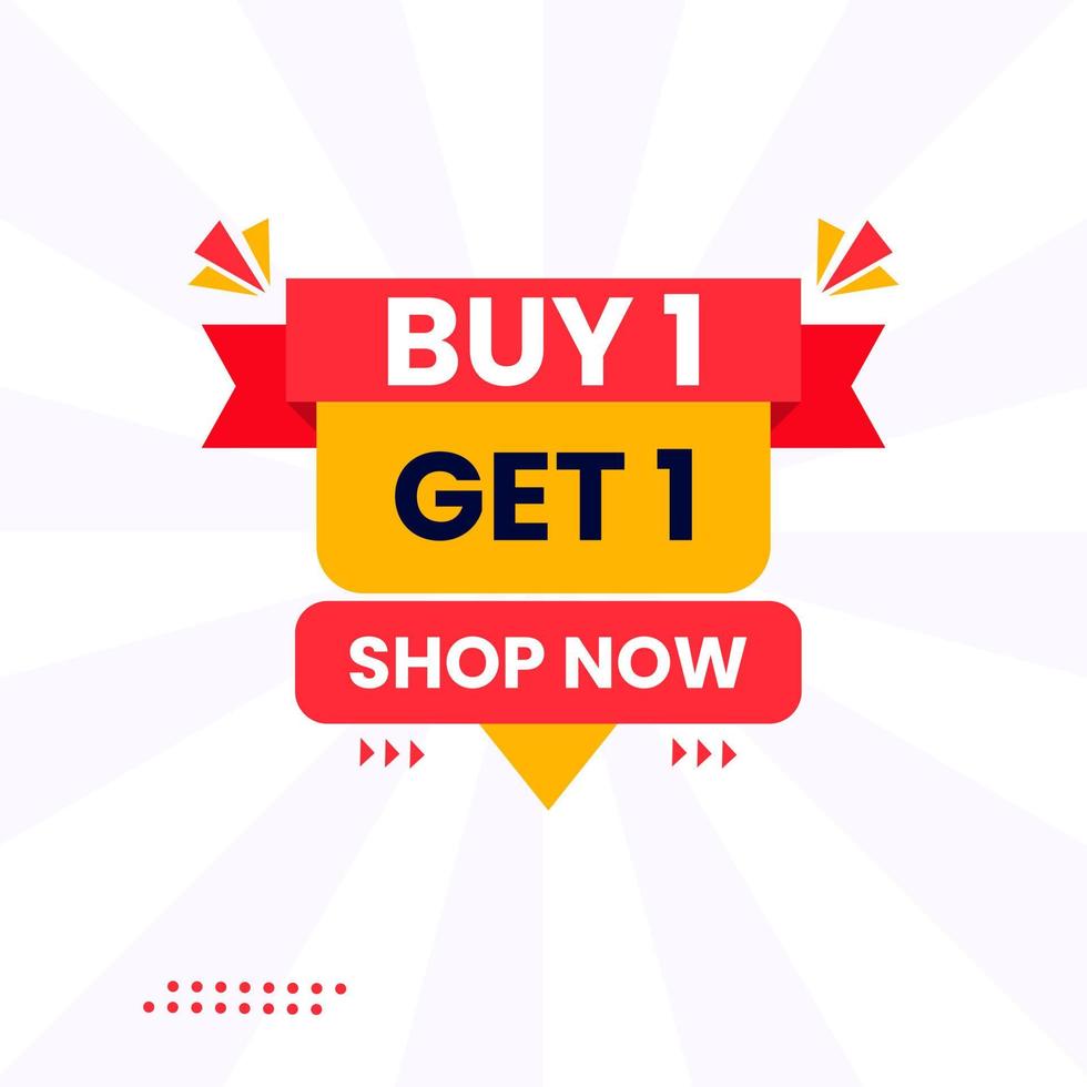 red yellow buy one get one free sticker label design shop now vector