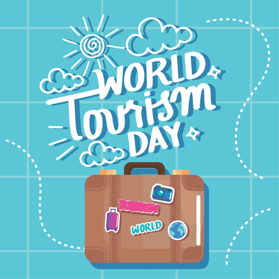 world tourism day lettering card vector