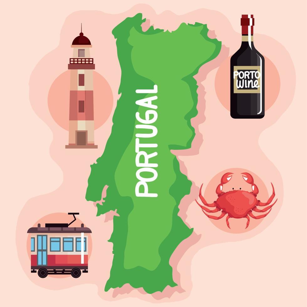 five portugal country icons vector