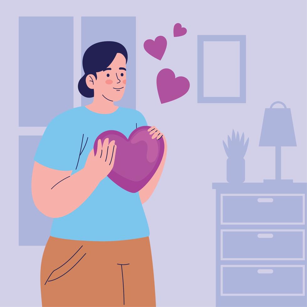 mujer con corazones vector