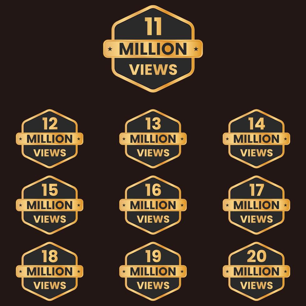 11 million to 20 million plus views celebration background design set vector, 10m plus views thank you vector