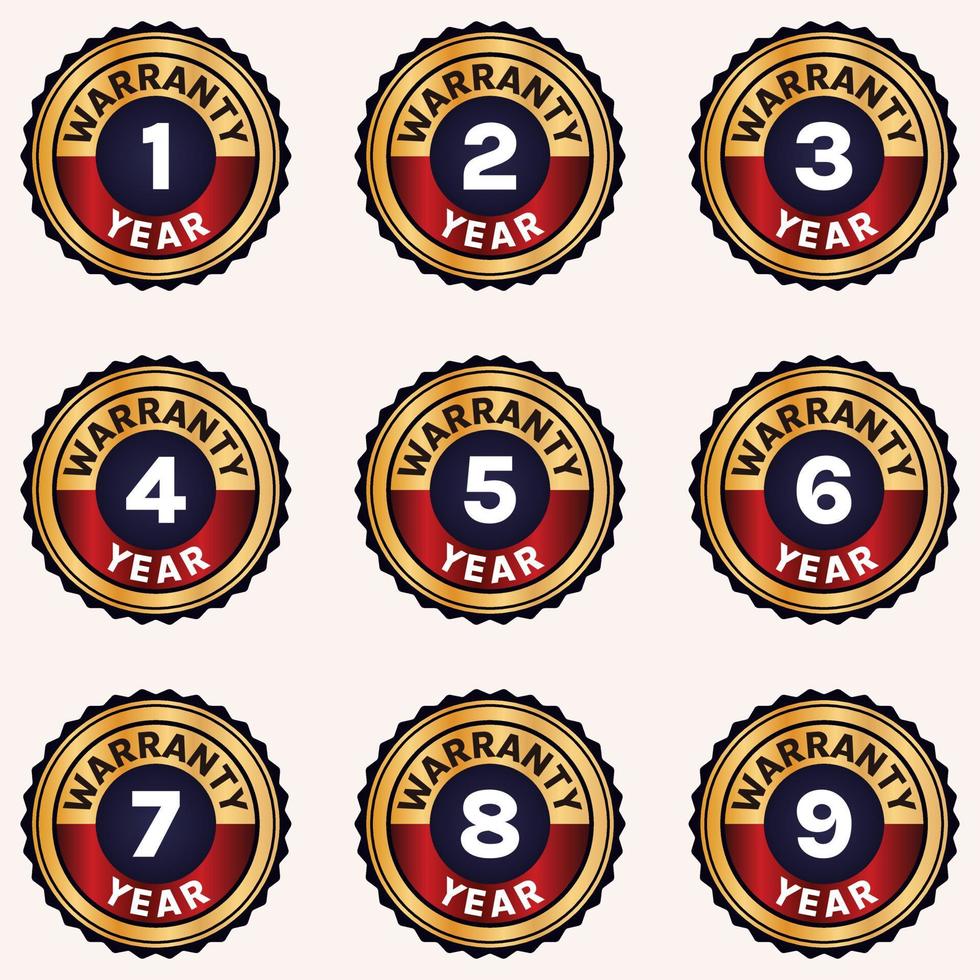 golden Warranty label set 1 year warranty to 9 years warranty badge set vector