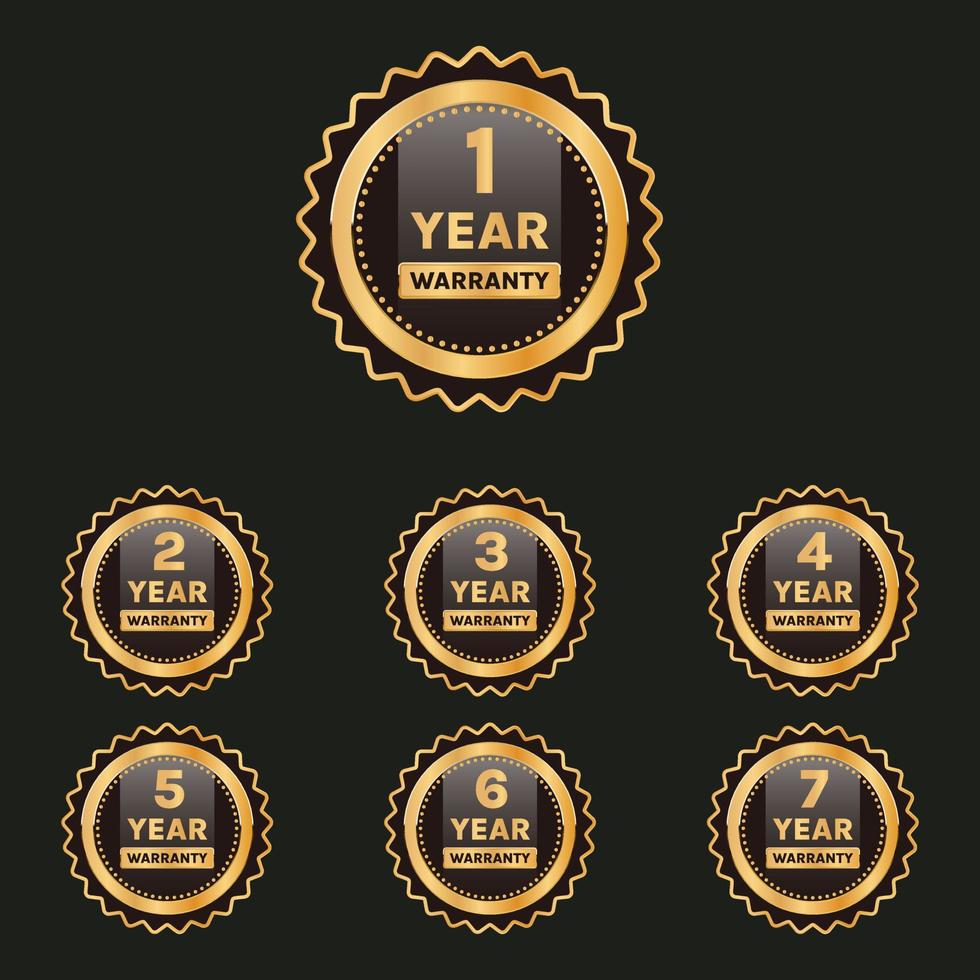 golden Warranty label set 1 year warranty to 7 years warranty badge set vector