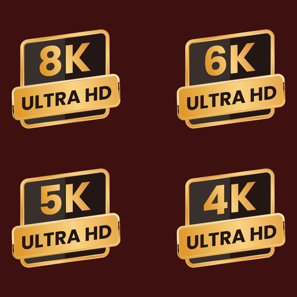 golden 8K, 6K, 5k, 4k Ultra HD video resolution icon logo set vector