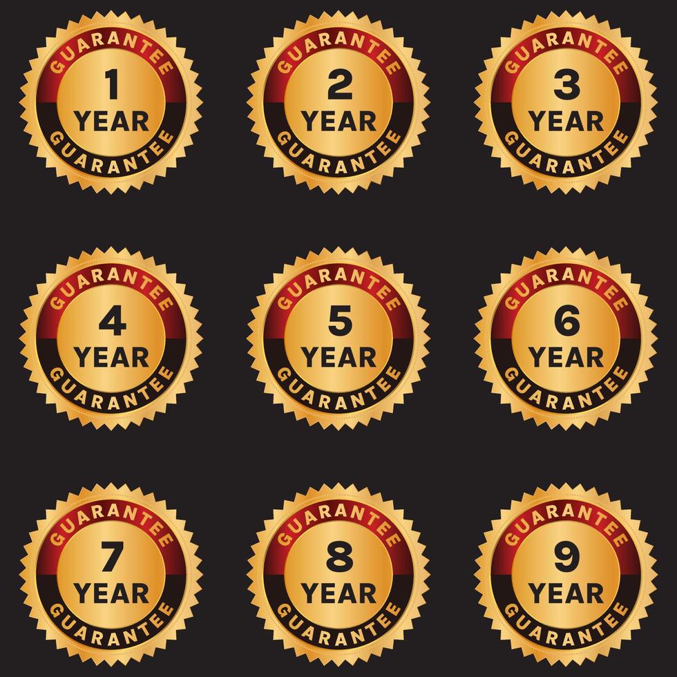golden guarantee label set 1 year guarantee to 9 years  guarantee badge set vector
