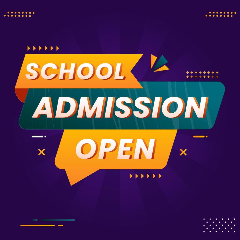 colorful school admission open banner vector for social media post template