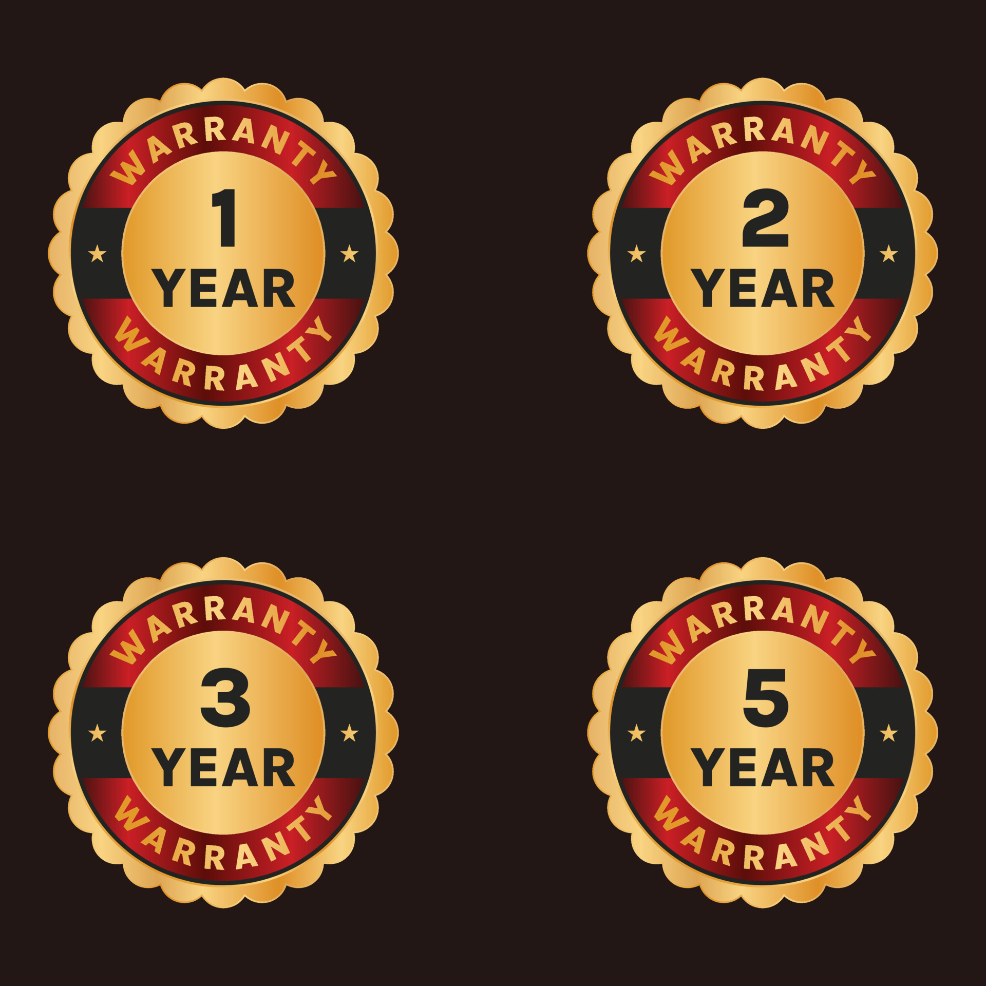 golden Warranty label set 1 year warranty to 5 years warranty badge set 11252059 Vector Art at