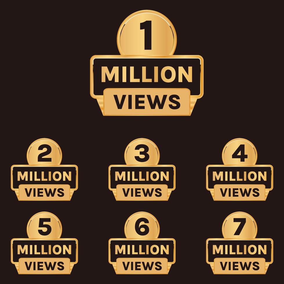 1 million views to 7 million plus views celebration background design set vector, 1m plus views thank you vector