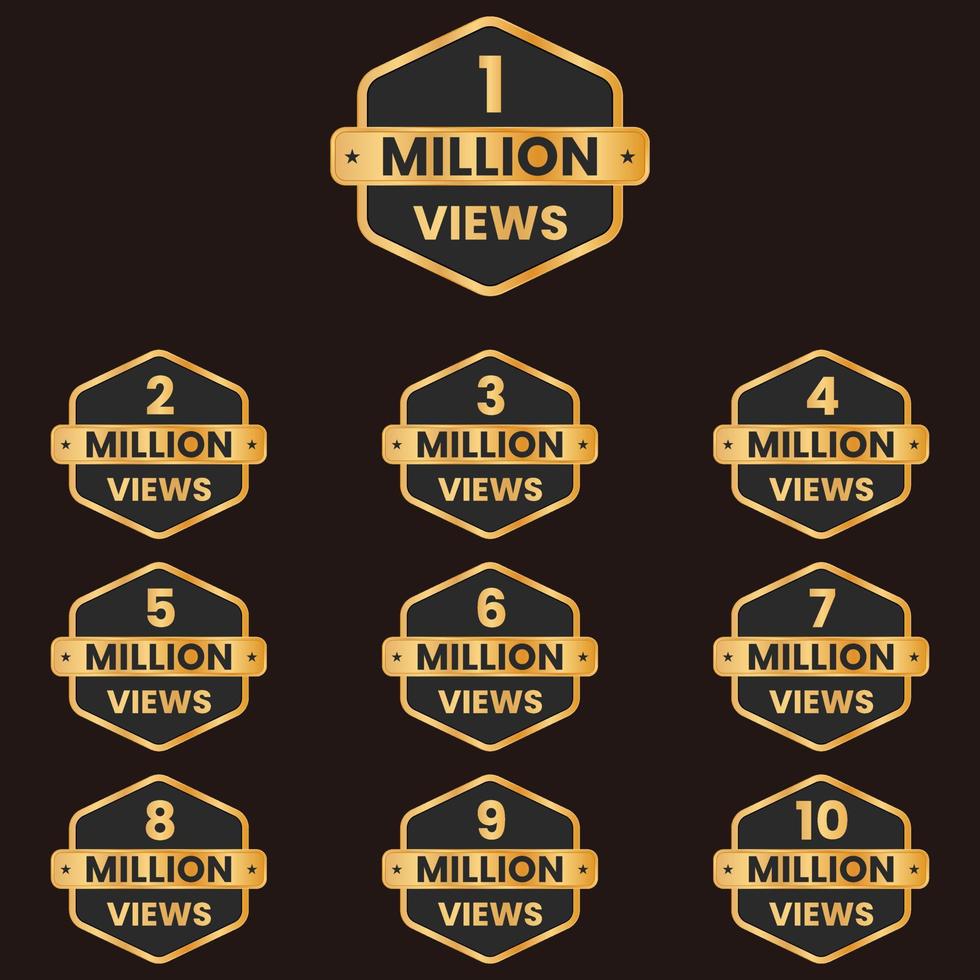1m views celebration background design. 1 million views to 10 million views set vector