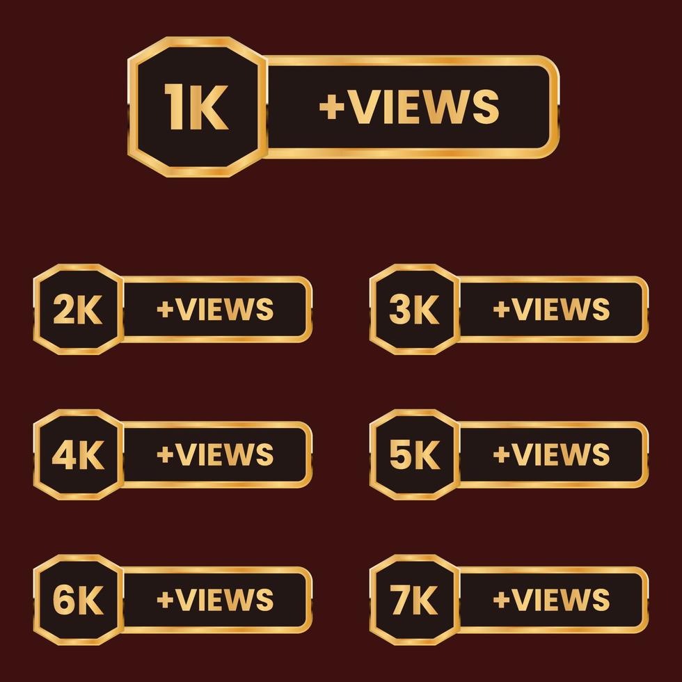 golden 1k views to 7k views celebration thumbnail vector set, 1k plus views label set