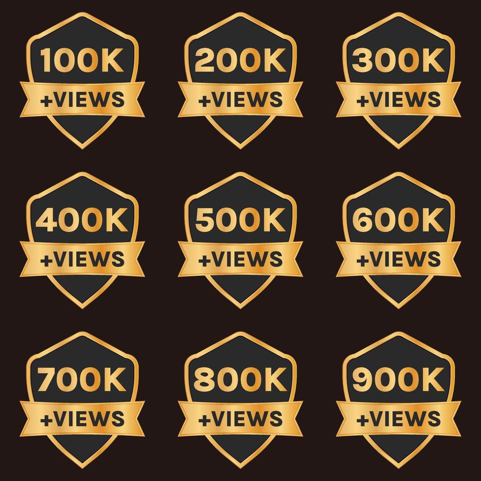 100k views to 900k views celebration banner design, 100k plus views badge set vector