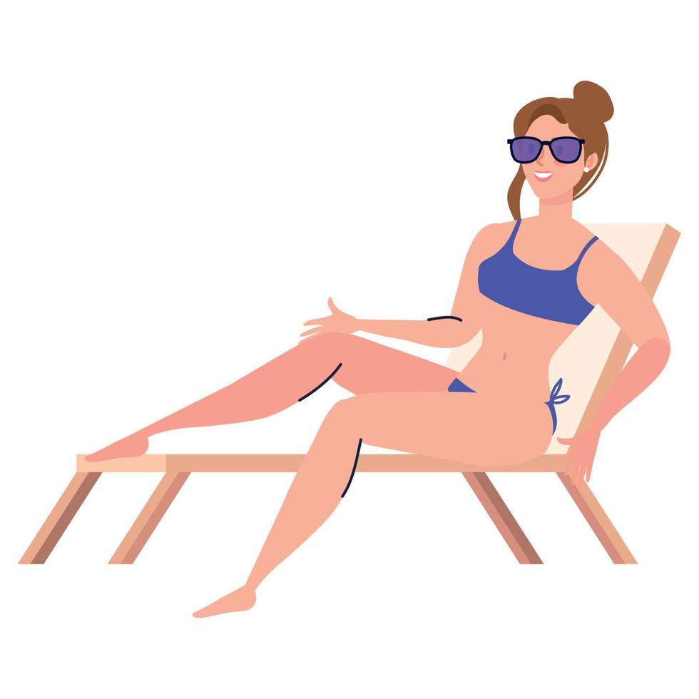 mujer en silla de playa vector