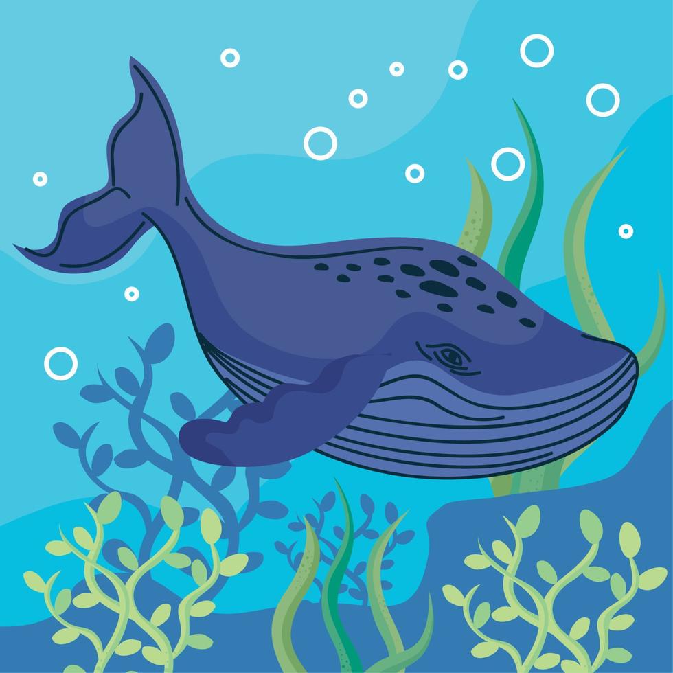 ballena salvaje y algas vector