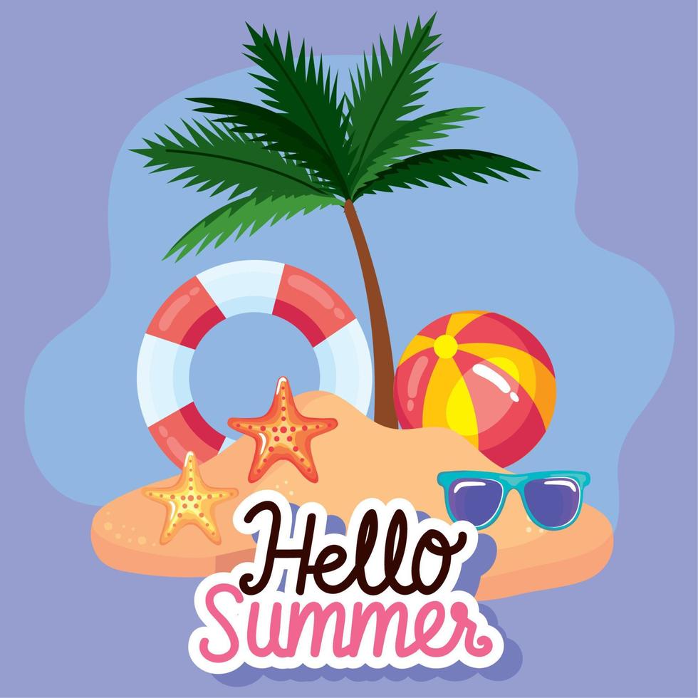 hello summer lettering poster vector