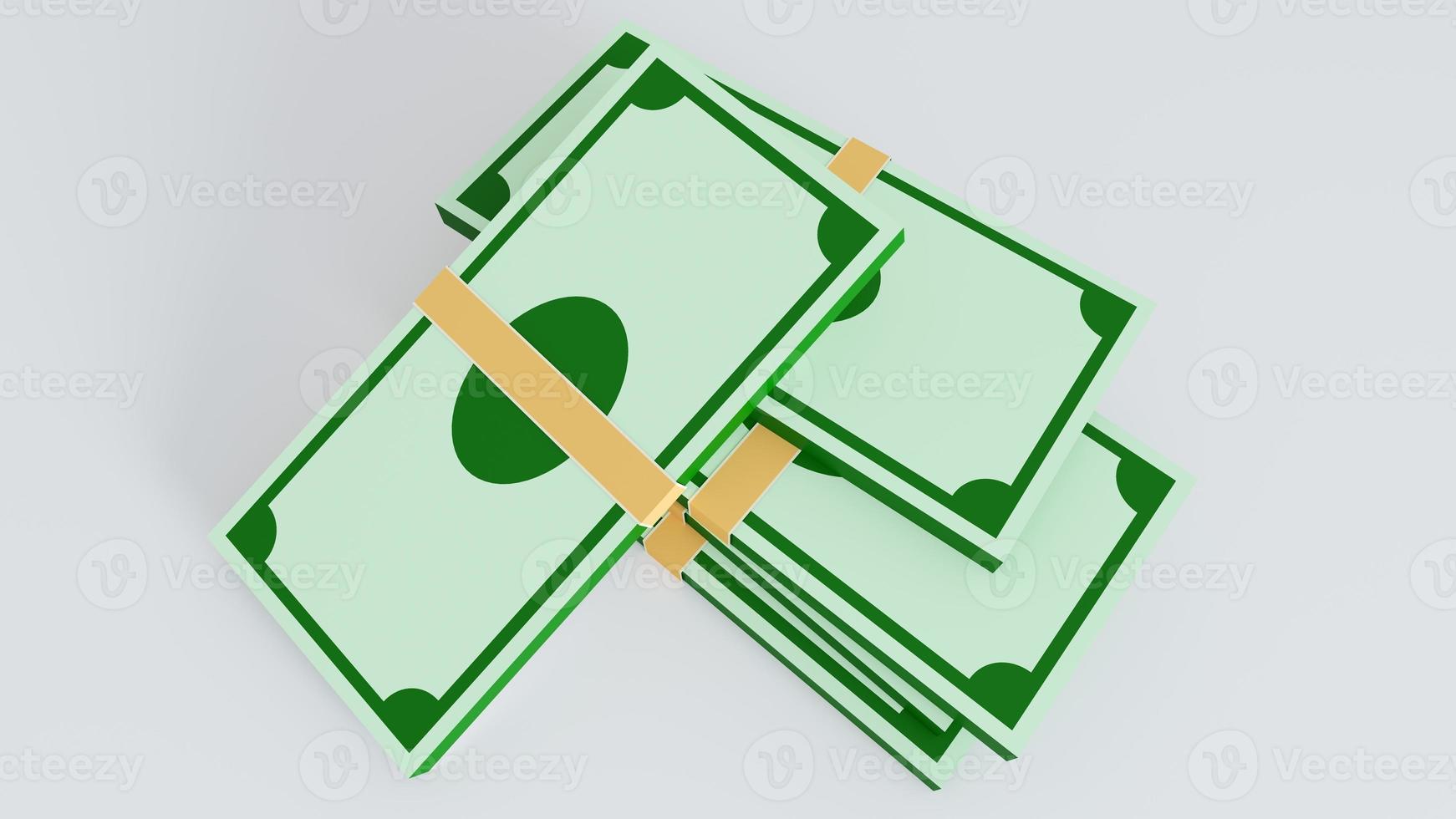 Backnote Money stack with gold coin in realistic 3D style. Business and finance design element, green paper dollars by 3d rendering. photo