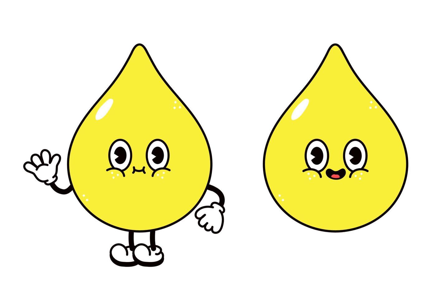 Cute funny drop of urine waving hand character. Vector hand drawn traditional cartoon vintage, retro, kawaii character illustration icon. Isolated on white background. Drop of urine character concept
