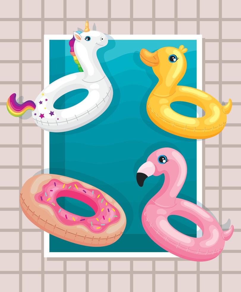 inflatables rings in pool vector