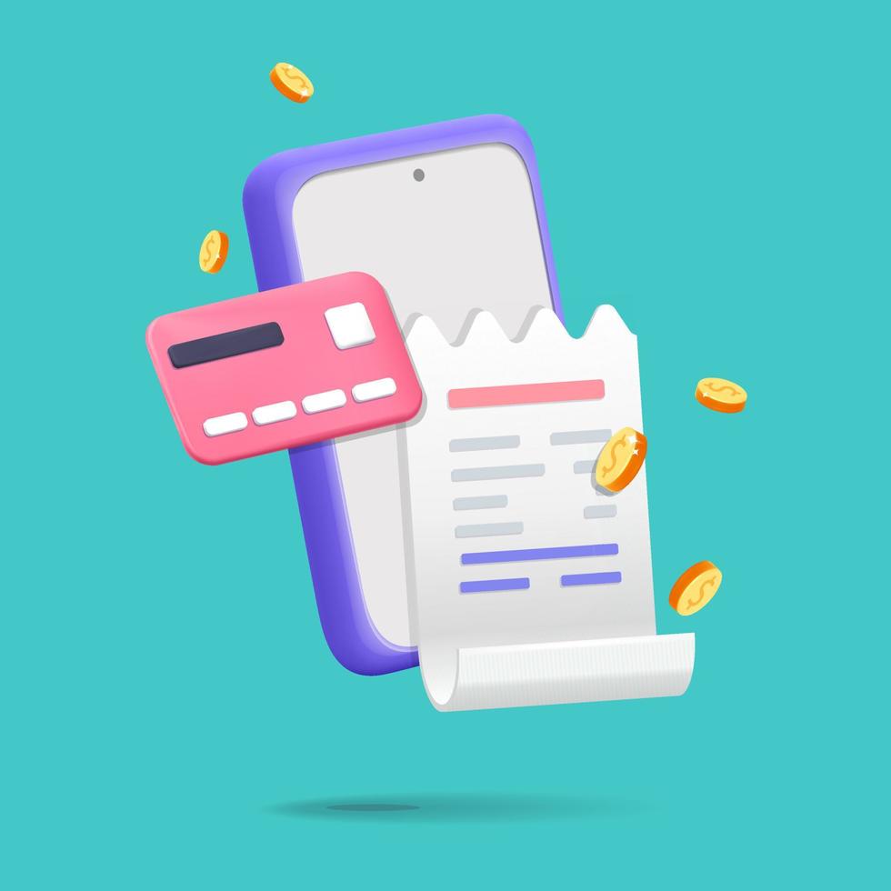 3d vector online bill payment with smartphone and credit cart mockup design