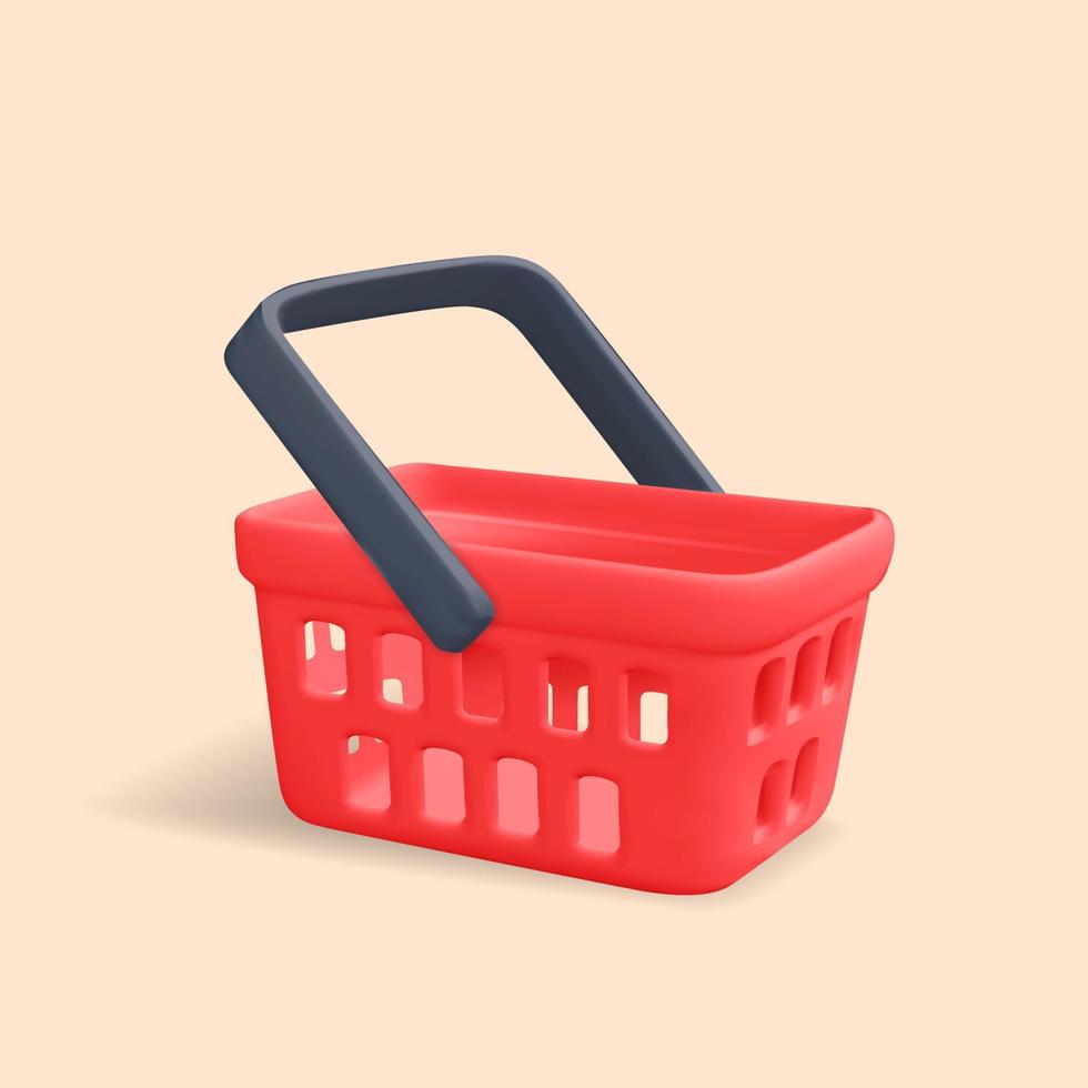 3d vector red empty shopping cart side view mockup icon design