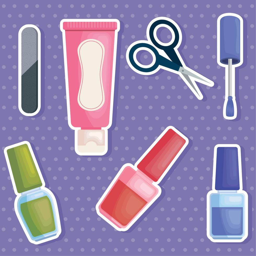 siete iconos de servicio de manicura vector