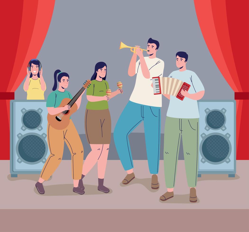 five musicians in concert vector