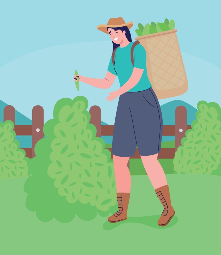 mujer agricultora trabajando vector