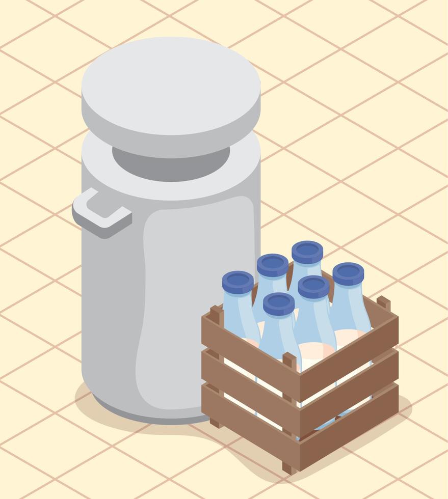 milk canteen and bottles vector