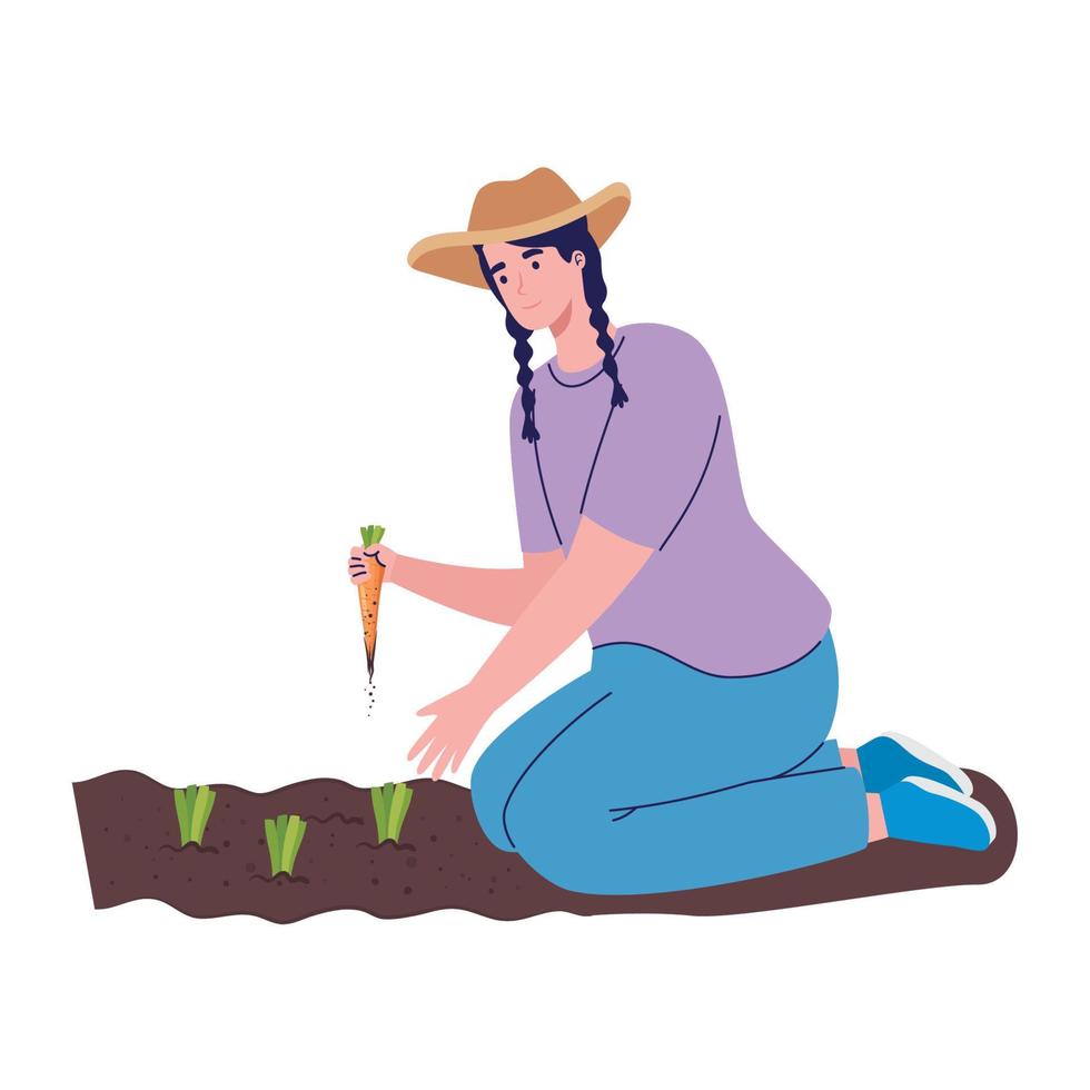 agricultora plantando zanahorias vector