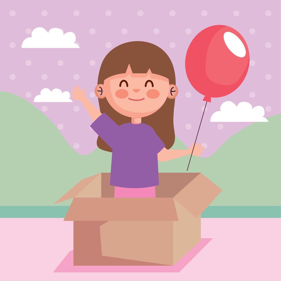 little girl playing with balloon vector