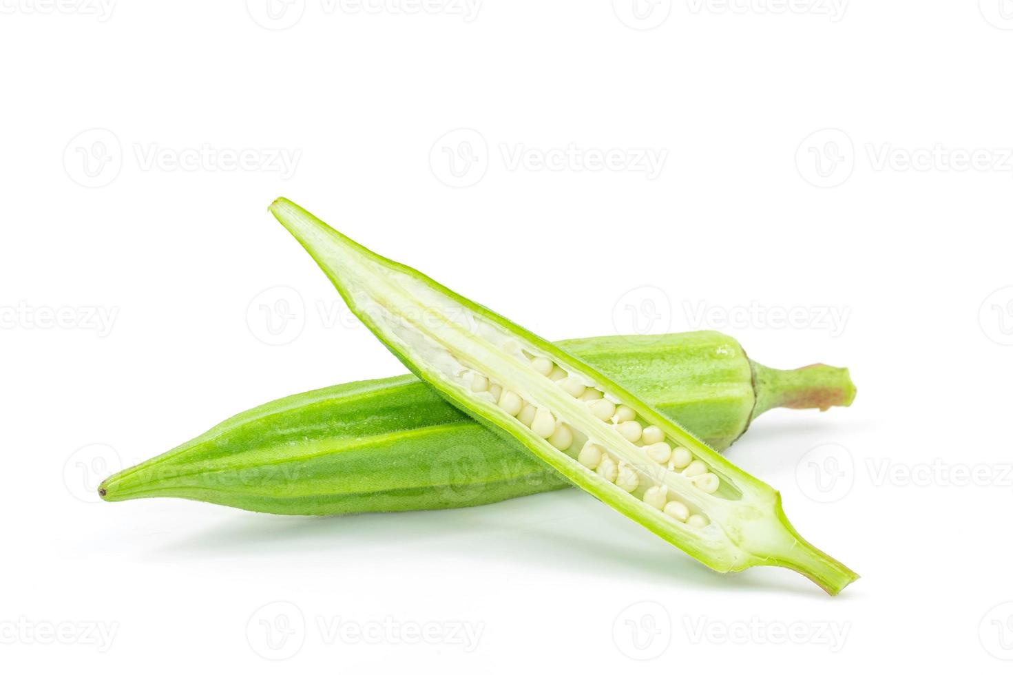 Fresh Green Okra and slide isolated on white background with clipping path photo