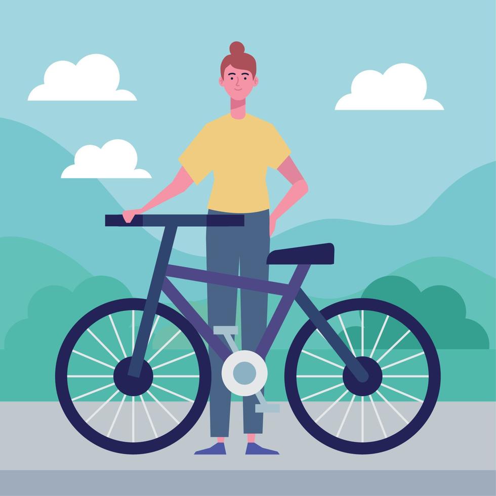 woman with bicycle scene vector