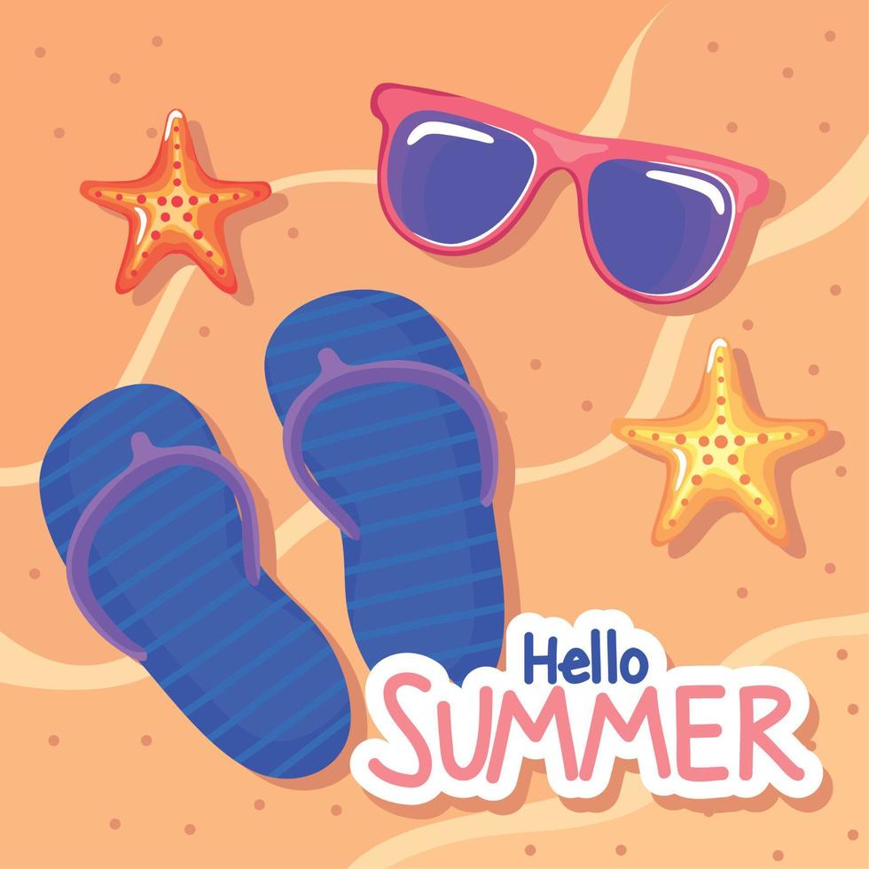 hello summer lettering card vector