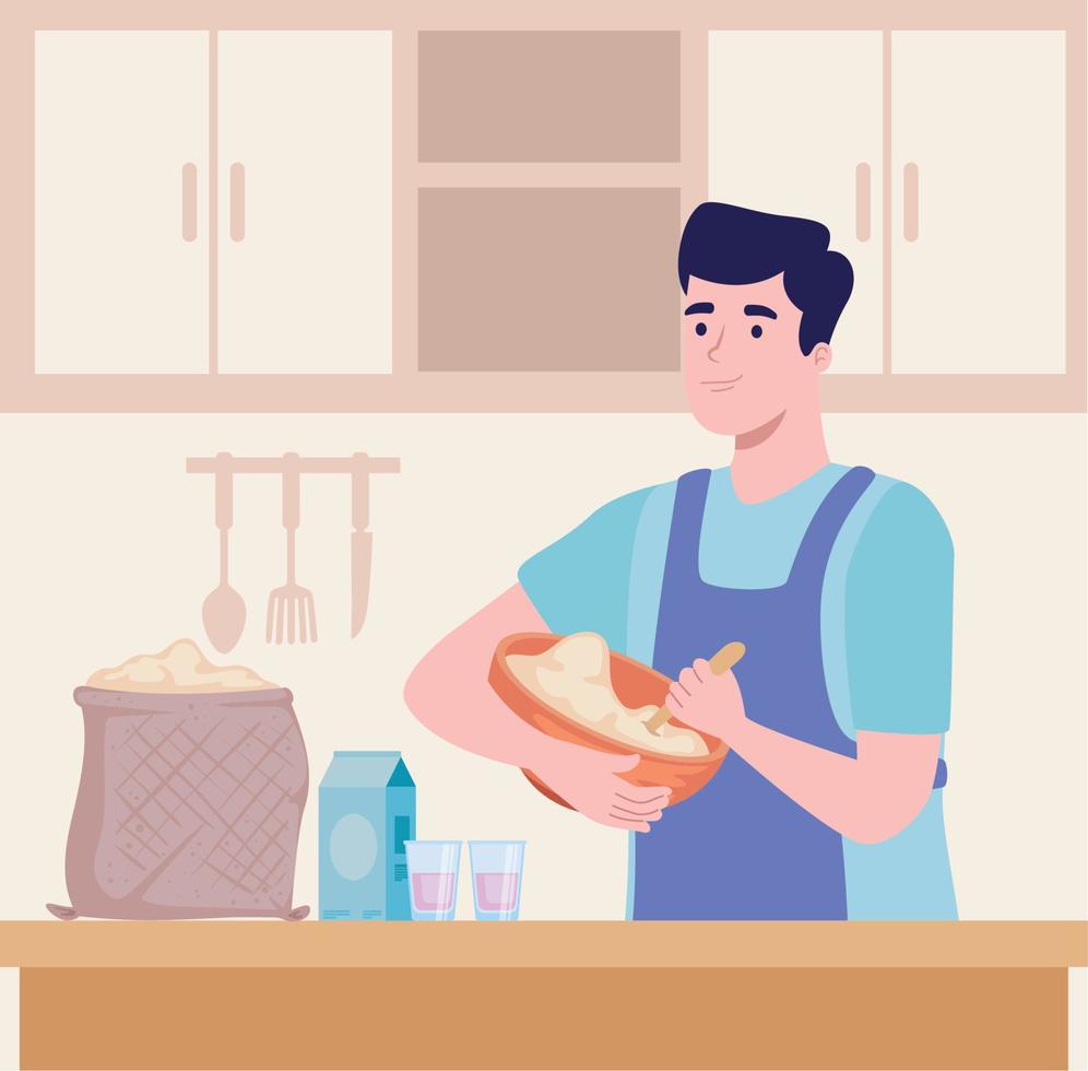 man cooking in kitchen vector