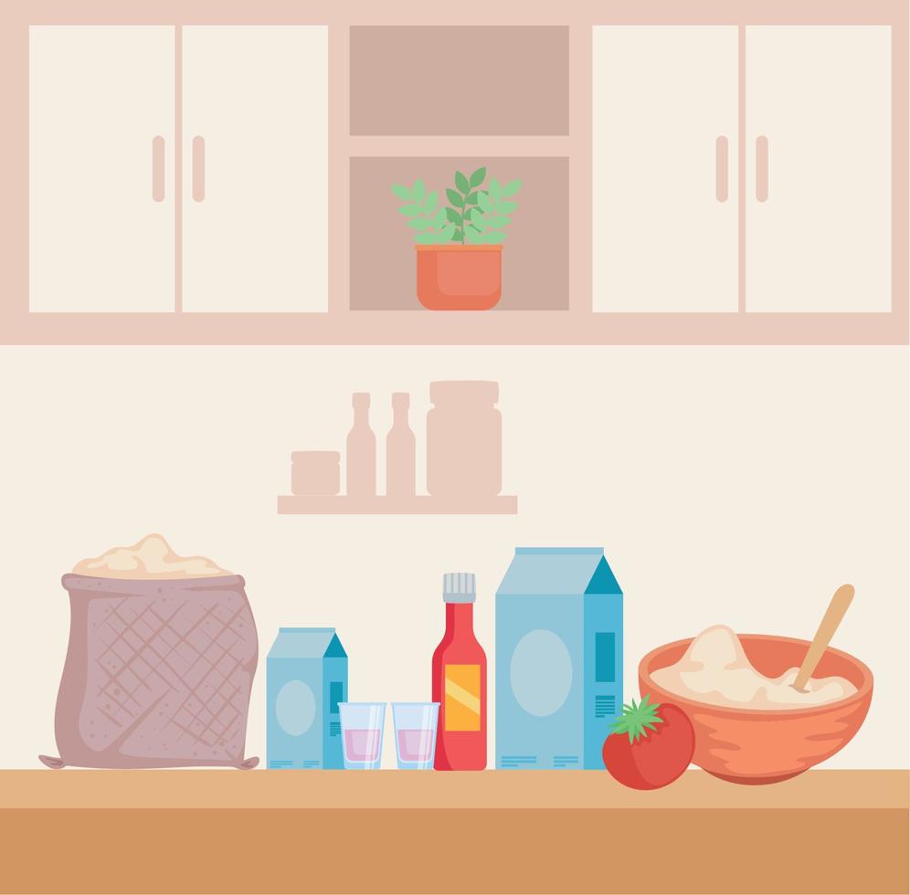 cocina con ingredientes de recetas vector