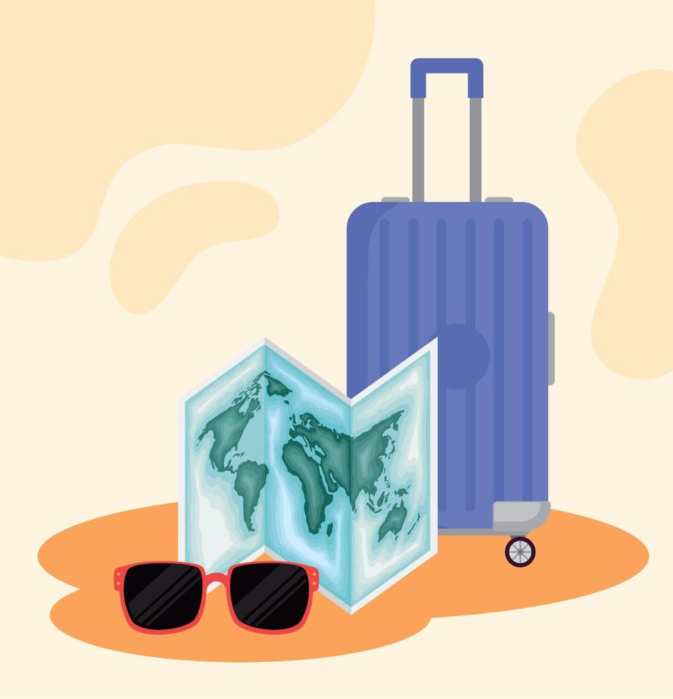 suitcase with paper map vector