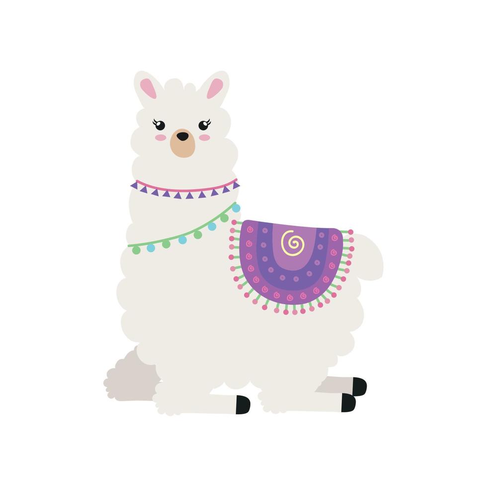 cute llama lying position vector