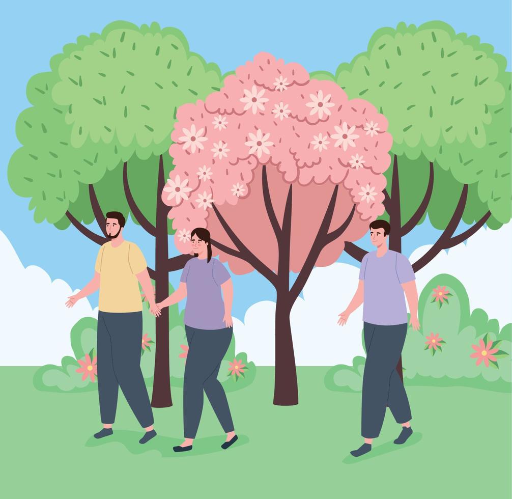 people walking in landscape vector