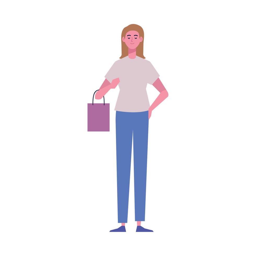 mujer con bolsa de compras vector