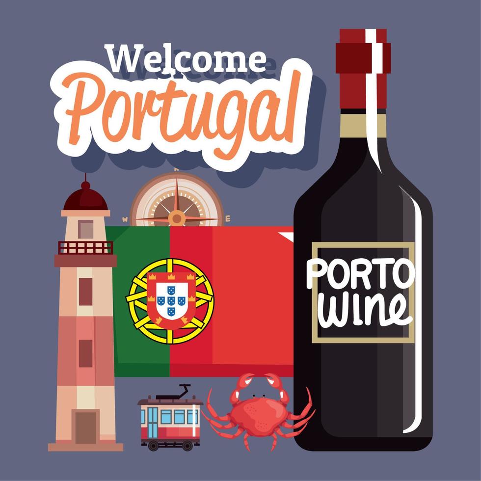 welcome portugal postcard vector