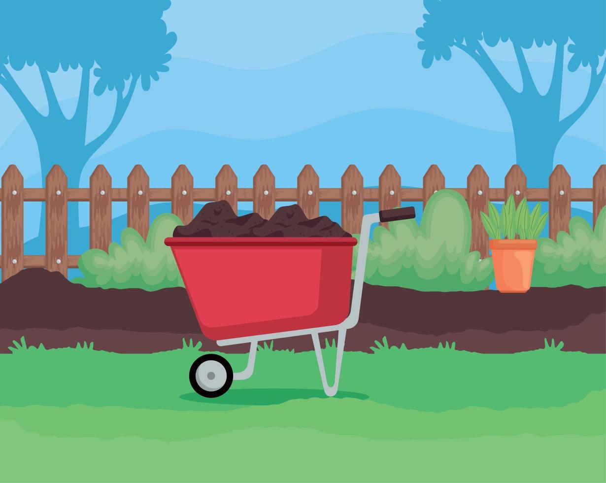 wheelbarrow in garden vector