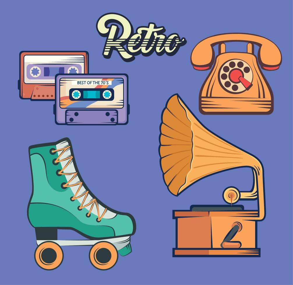retro style four icons vector